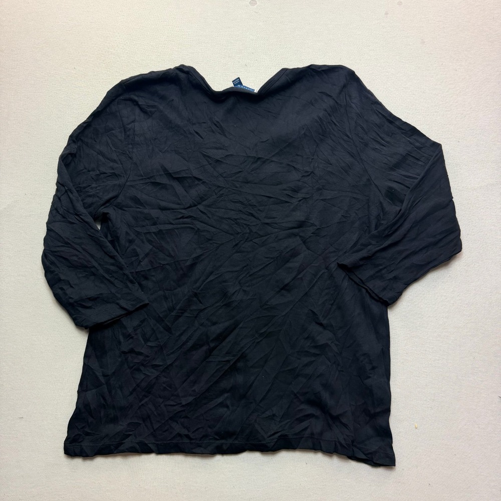Karen Scott V-Neck Top Womens Extra Large Black Excellent 3/4 Sleeve Solid